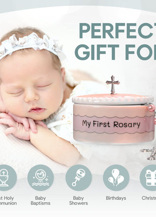 Cascade Goods - Girls My First Pink Rosary & Keepsake Box, Catholic Baptism Gifts for Baby Girl or Dedication Baptism Gifts for Girl or Kids