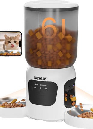 Dual-Lens Cat Feeder with Camera for 2 Cats, 6L Automatic Dispenser