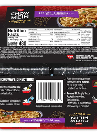Nissin Chow Mein Noodles, Teriyaki Chicken, 4 Ounce (Pack of 8)