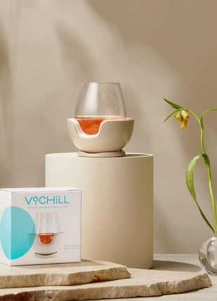 VoChill Stemless Wine Glass Chiller | Keep the Chill In Your Glass | Made in the USA | Separable & Refreezable Chill Cradle | Actively Chills Stemless Glassware | Quartz, Single Stemless