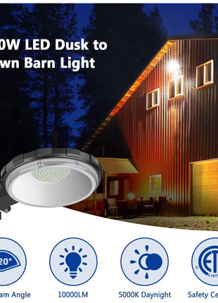 LED Barn Light, Dusk to Dawn Outdoor Lighting with 100W 10000LM 5000K Daylight, IP65 Waterproof Outdoor Security Flood Lights for Garage Yard Street Warehouse Use