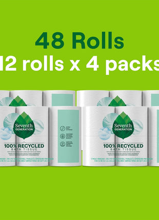 Seventh Generation Toilet Paper Recycled Bath Tissue 4-Pack 100% Recycled Paper 2-ply without Chlorine Bleach 12 Rolls
