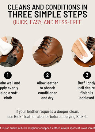 Bickmore Bick 4 Leather Conditioner 8 oz - Cleaner & Conditioner - Restore Polish & Protect All Smooth Finished Leathers