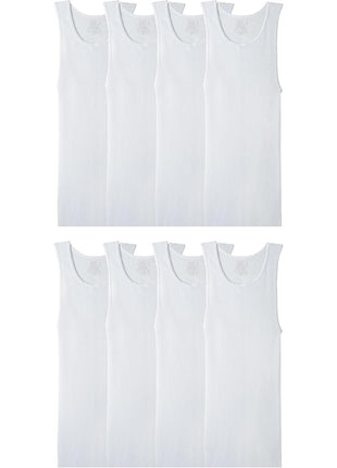 Fruit of the Loom Men's Sleeveless Tank A-Shirt, Tag Free & Moisture Wicking, Ribbed Stretch Fabric, 6 Pack-White, Large