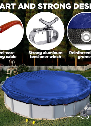 24 Ft Round Premium Heavy-Duty Winter Pool Cover - Royal Blue, Extra Thick and Durable, Tear-Proof, UV-Resistant, Reinforced Edges, Easy Install, All-Season Protection for Above Ground Pools