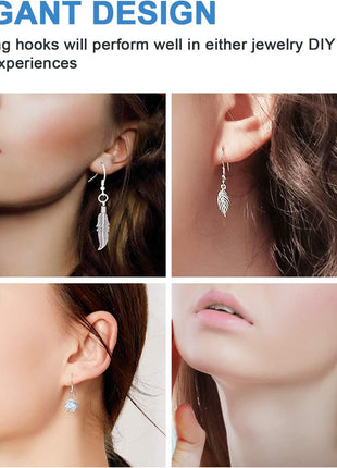 925 Sterling Silver Earring Hooks 120 PCS/60 Pairs, Ear Wires Fish Hooks, Hypo-allergenic Jewelry Findings Parts with 120 PCS Clear Silicone Earring Backs