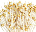 200PCS Cocktail Picks, Fancy Toothpicks for Appetizers, Decorative Bamboo Skewers for Appetizers Drinks Fruit, 4.7 Inch Long Wooden Gold Pearl Food Sticks Charcuterie Boards Accessories Party Supplies