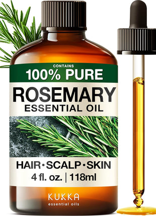 KUKKA Rosemary Essential Oils - 4 Fl Oz - for Hair, Skin, Diffuser, Aromatherapy & DIY Soap Making Scent
