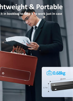 Gloryang Inkless Portable Printer for Travel, Wireless Thermal Printer Supports 8.5 x 11 Inch Thermal Paper, Bluetooth Machine Includes Carry Case and 3 Rolls of Paper Kit, Black
