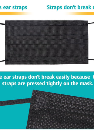 ZTANPS 100 PCS Disposable Face Masks, Black Disposable Masks, 3 Ply Protection Face Masks