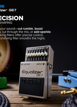 BOSS GE 7 Equalizer | Compact Graphic Equalizer Pedal | Tailored for Guitarists | 7 Bands of EQ Sliders | Guitar Optimized Frequencies |  ?15dB Boost/Cut Per Band | Level Slider for Volume Adjustments
