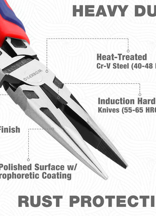 WORKPRO Premium 8" Needle Nose Pliers, Paper Clamp Precision, Heavy-Duty CRV Steel, Large Soft Grip with Wire Cutter, Long Nose Cutting Pliers, W031269