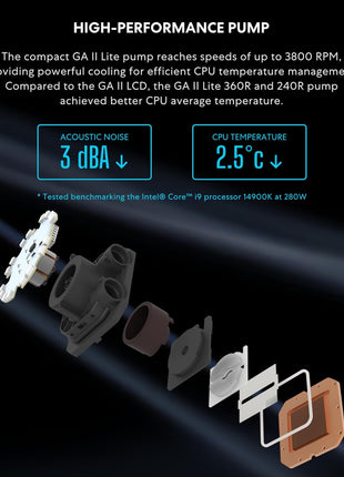 Lian Li GA II LITE 240mm AIO Liquid CPU Cooler | 2 x 120mm Performance FDB Fans, Daisy-Chain, Low Noise, All-in-One Water Cooling for Intel LGA1851/1700,AMD AM5/AM4 (GA2L24PB)