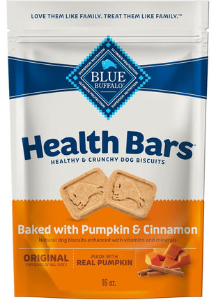 Blue Buffalo Health Bars Crunchy Dog Biscuits, Oven-Baked With Natural Ingredients, Pumpkin & Cinnamon, 16-oz Bag