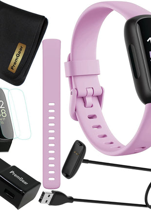 Fitbit Inspire 3 Health & Fitness Activity Tracker (Lilac Bliss) with Workout Intensity, Sleep Tracking, Heart Rate, 2 Bands, 3.3foot Charging Cable, Wall Adapter, Screen Protectors & PremGear Cloth