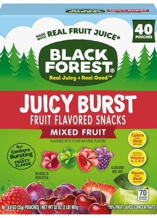 Black Forest, Juicy Burst, Fruit Flavored Snacks, Mixed Fruit Flavors, A Juicy Burst of Natural Flavors, Made with Real Fruit Juice, 0.8 oz 40 ct
