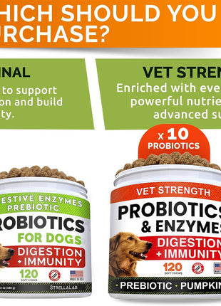 Omega 3 + Vet Strength Dog Probiotics Bundle - Allergy &Itch Relief Skin & Coat Supplement - 1 Billion CFU + Digestive Enzymes - Diarrhea, Gas, Constipation, Upset Stomach Relief - 300ct - Made in USA