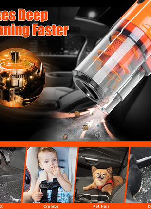Car Detailing Kit Interior Cleaner, 17Pcs Car Cleaning Supplies with High Power Portable Car Vacuum, Detailing Brush Set, Windshield Cleaner, Orange Car Accessories for Women Men Teens Kids