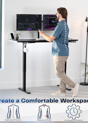 VIVO Electric 60 x 24 in Standing Desk, Memory Height Adjustment, 1B Series, Holds 220 lbs, One-Piece Black Top, Black Frame, DESK-KIT-1B6B