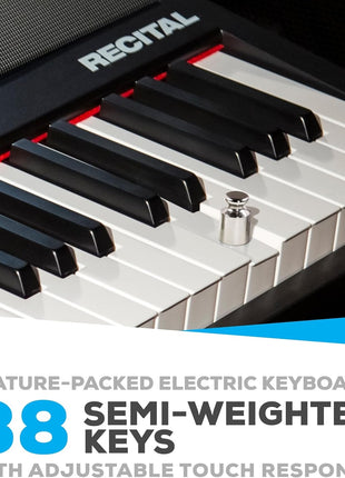 Alesis Recital ? 88 Key Digital Piano Keyboard with Semi Weighted Keys, 2x20W Speakers, 5 Voices, Split, Layer and Lesson Mode, Fx and Piano Lessons
