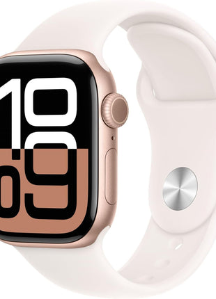 Apple Watch Series 10 [GPS 42mm case] Smartwatch with Rose Gold Aluminum Case with Light Blush Sport Band - S/M. Fitness Tracker, ECG App, Always-On Retina Display, Water Resistant