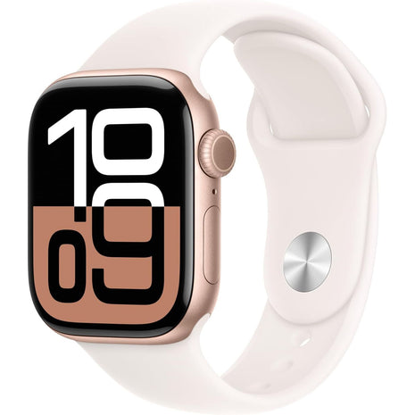 Apple Watch Series 10 [GPS 42mm case] Smartwatch with Rose Gold Aluminum Case with Light Blush Sport Band - S/M. Fitness Tracker, ECG App, Always-On Retina Display, Water Resistant