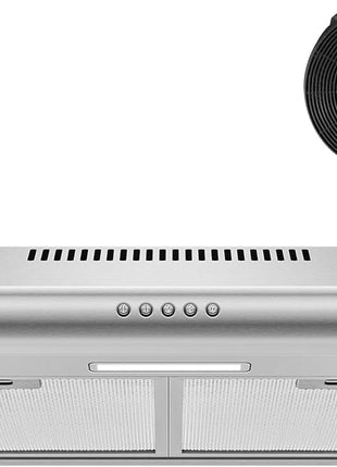 24 inch Range Hood Under Cabinet, Stainless Steel Range Hood 280CFM, Slim Kitchen Stove Hood w/Push Button, Ducted/Ductless Convertible, 3 Speeds Exhaust Fan, LED Light and Carbon Filter