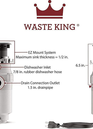 Waste King Garbage Disposal for Kitchen Sink with Power Cord, Compact Food Waste Disposer, L-111