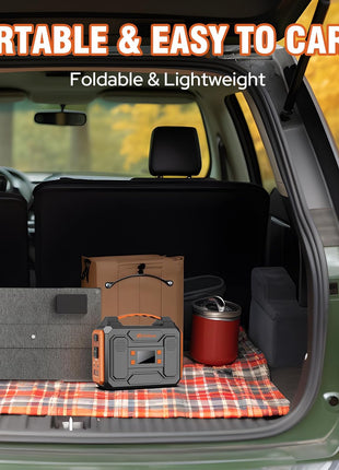 Portable Solar Generator, 300W Portable Power Station with Foldable 60W Solar Panel, 110V Pure Sine Wave 280Wh Lithium Battery Pack with USB DC AC Outlet for Home Use RV Van Outdoor Camping-Orange