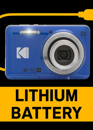 KODAK PIXPRO FZ55-BL 16MP Digital Camera 5X Optical Zoom 28mm Wide Angle 1080P Full HD Video Li-Ion Battery 2.7 inch LCD Vlogging Camera (Blue)