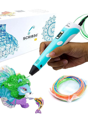 SCRIB3D P1 3D Printing Pen with Display - Includes 3D Pen, 3 Starter Colors of PLA Filament, Stencil Book  Project Guide, and Charger