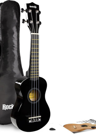 RockJam 21 Inch Soprano Ukulele with Gig Bag, Black | Soprano ukulele with gig bag for kids, adults and beginners, easy to tune with a bright traditional tone