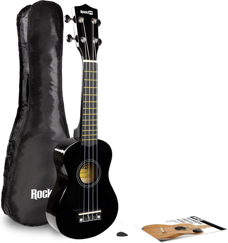 RockJam 21 Inch Soprano Ukulele with Gig Bag, Black | Soprano ukulele with gig bag for kids, adults and beginners, easy to tune with a bright traditional tone