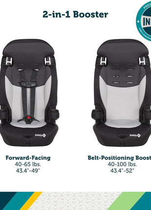 Safety 1st Grand 2-in-1 Booster Car Seat, Converts from High Back to Belt-Positioning Booster, High Back Seat for Kids 30-65, and Belt-Positioning 40-100 Pounds, Black Sparrow