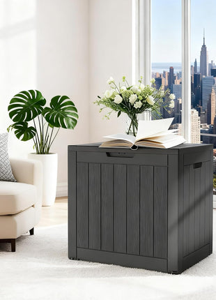 Mars Villa 31 Gallon Deck Box, Waterproof Weatherproof and UV Resistant Resin Storage Bin with Lockable Lid, for Outdoor Patio Furniture Cushions, Pool Supplies, Garden Tools, Black