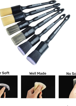 6pcs Car Detailing Brush Set-2pcs Boars Hair Car Detailing Brushes,2pcs Ultra Soft No Scratch Detailing Brush for Air Vent,Leather Seat 2pcs Detail Brushes car Detailing for Interior Exterior