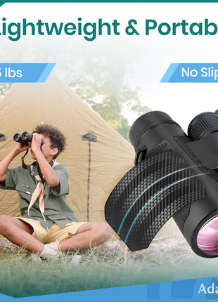 12x42 HD Binoculars for Adults High Powered with Phone Adapter and Tripod, Super Bright BAK4 Prism Waterproof Binoculars for Bird Watching Hunting Hiking Safari Travel Sports