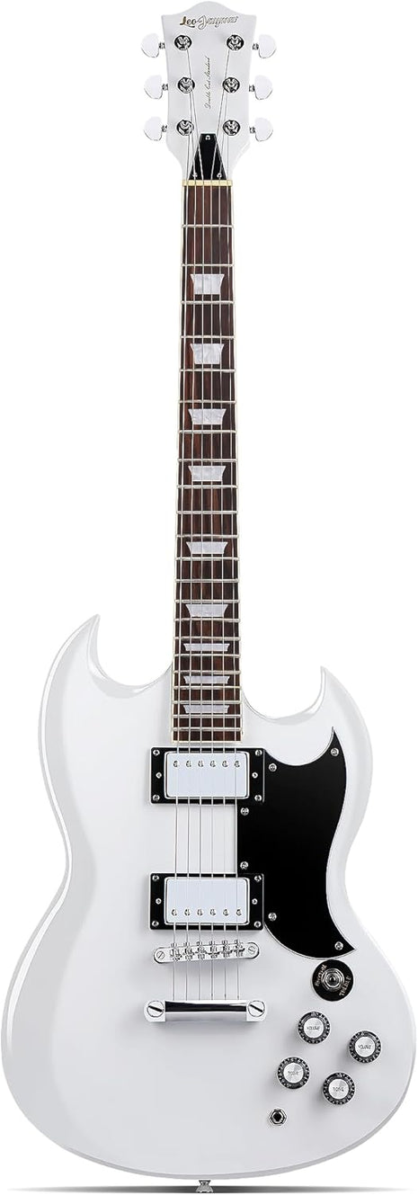 Leo Jaymz 39 Inch Solid Body Electric Guitar   Poplar Wood Body 1/4Maple Neck and Laurel Wood Fretboard (White)