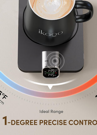 Coffee Mug Warmer & iKago Mug Set, Accurate Temperature Control Smart Heated Mug for Desk, Electric Coffee Warmer with Auto Shut Off & Real-Time Temp Display, Gifts for Men Women, 15oz Ceramic Mug