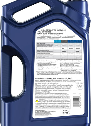 Shell Rotella T6 Full Synthetic 5W-40 Diesel Engine Oil, 1 Gallon (3 Pack)