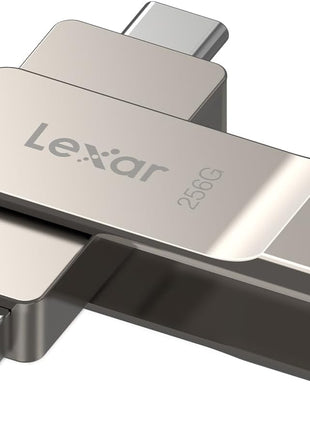 Lexar D40E 256GB Dual USB 3.2 Gen 1 Type-C Jump Drive, USB-C Flash Metal Housing Swivel Design Thumb Drive(Champagne Silver)