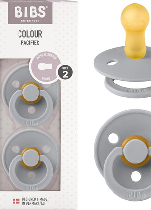 BIBS Pacifiers Colour Collection | Natural Rubber Baby Pacifier | Set of 2 BPA-Free Soothers | Made in Denmark | 0+ Months (Pack of 2) | Dusty Blue/Steel Blue