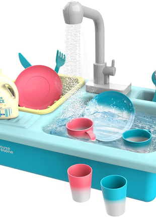 CUTE STONE Color Changing Kitchen Sink Toys, Children Electric Dishwasher Playing Toy with Running Water, Upgraded Faucet, Automatic Water Cycle System Play House Pretend Role Play Toys for Boys Girls
