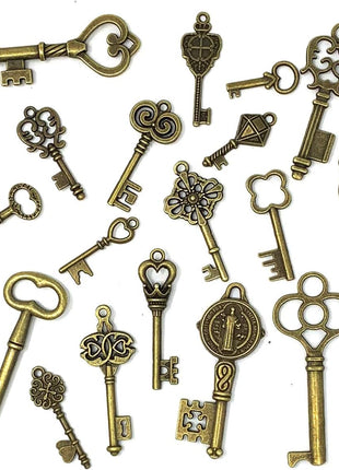 125 PCS Vintage Skeleton Key Set Charms, JIALEEY Mixed Antique Style Bronze Brass for Pendant DIY Jewelry Making Wedding Party Favors