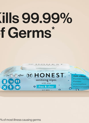 The Honest Company Fragrance Free Sanitizing Alcohol Wipes | Antibacterial  Safe for Hands | Kills 99% of Germs, Made With Aloe | 150 Count (3 Packs of 50)
