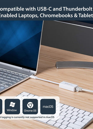 StarTech.com USB-C to Gigabit Ethernet Adapter - White - Thunderbolt 3 / 4 Compatible - Windows & Mac - RJ45 LAN Network Converter (US1GC30W)