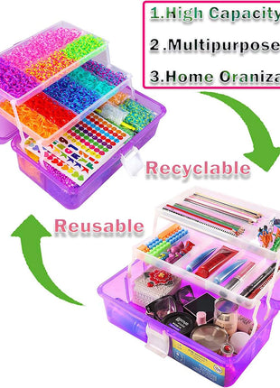 15000+ Rubber Loom Bands, Mega Rubber Bands Bracelet Kit,Loom Bracelet Making Kit with 3 Layer Container,30 Colors,380 Beads,30 Charms,Clips, Hooks Tools for DIY Art Holiday Gift