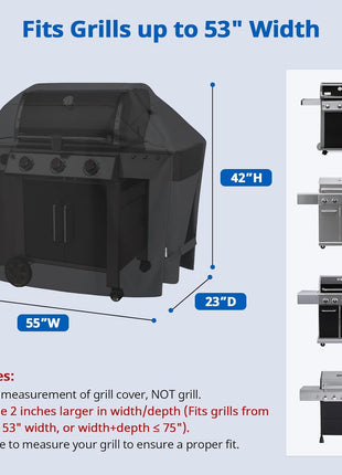 SunPatio Grill Cover 55 Inch, Outdoor Heavy Duty Waterproof Barbecue Gas Cover, UV & Fade Resistant, All Weather Protection Compatible for Weber Charbroil Nexgrill Kenmore Grills and More, Black