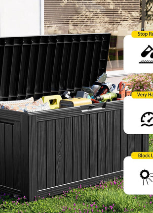 ROJIK Outdoor Storage Box with Wheels – 85 Gallon Mobile Waterproof Resin Deck Box, Lockable Storage for Patio Cushions, Garden Tools, Pool Accessories – UV-Resistant Storage Bench for Backyard & Deck