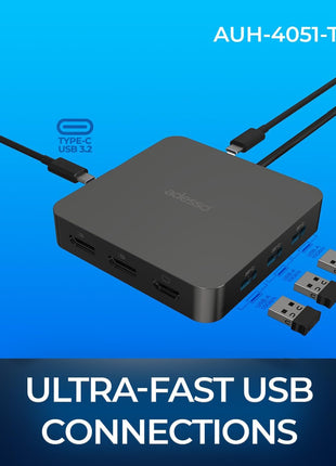 Adesso 11 in 1 USB C Multiport Docking Station Dual Display HDMI USB 3.2 PD 100W RJ45 3.5mm Jack Peripheral Lock Compatible with Windows Mac Made in Taiwan TAA Compliant AUH-4051-TAA